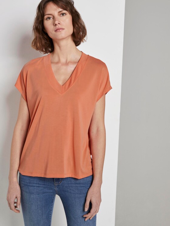 T-Shirt mit V-Ausschnitt - Frauen - fruity melon orange T-Shirt mit V-Ausschnitt - Frauen - fruity melon orange - 5 - TOM TAILOR
