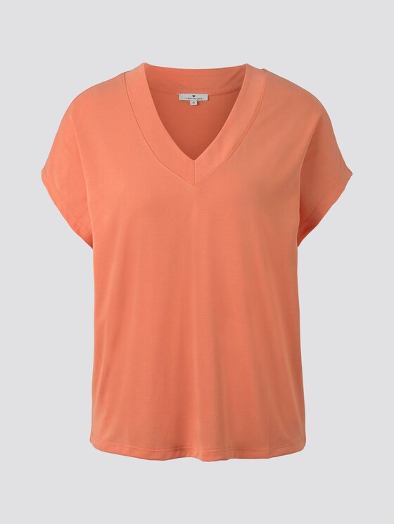 T-Shirt mit V-Ausschnitt - Frauen - fruity melon orange T-Shirt mit V-Ausschnitt - Frauen - fruity melon orange - 7 - TOM TAILOR
