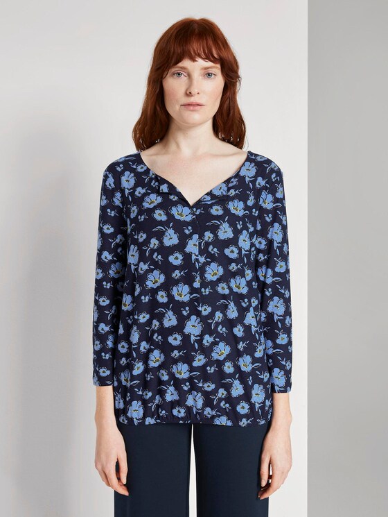3/4 Shirt mit Henley-Ausschnitt - Frauen - navy flower design 3/4 Shirt mit Henley-Ausschnitt - Frauen - navy flower design - 1 - TOM TAILOR