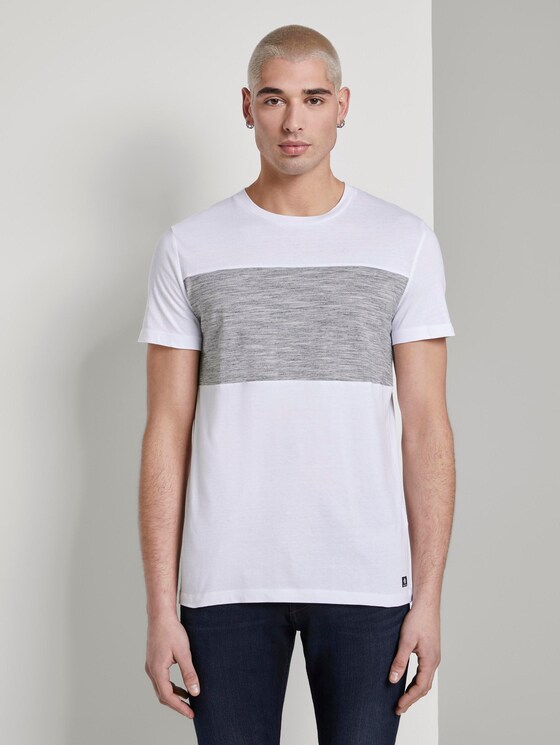T-shirt with colour blocking stripes - Men - White T-shirt with colour blocking stripes - Men - White - 1 - TOM TAILOR Denim