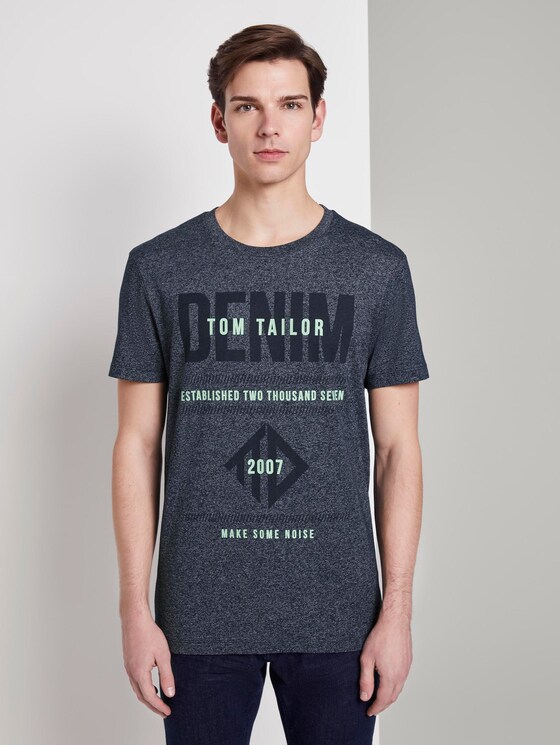 Strukturiertes T-Shirt mit Print - Männer - Sky Captain Blue Non-Solid Strukturiertes T-Shirt mit Print - Männer - Sky Captain Blue Non-Solid - 1 - TOM TAILOR Denim