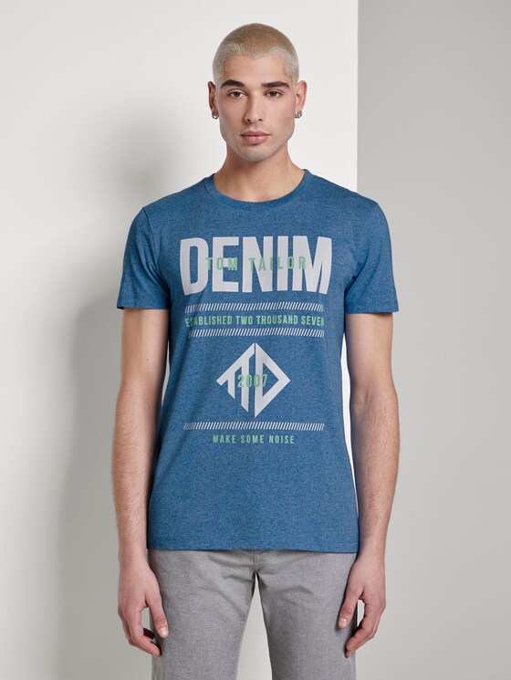 Strukturiertes T-Shirt mit Print - Männer - water sport blue Strukturiertes T-Shirt mit Print - Männer - water sport blue - 1 - TOM TAILOR Denim