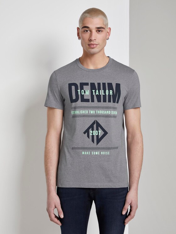 Strukturiertes T-Shirt mit Print - Männer - white melange Strukturiertes T-Shirt mit Print - Männer - white melange - 1 - TOM TAILOR Denim
