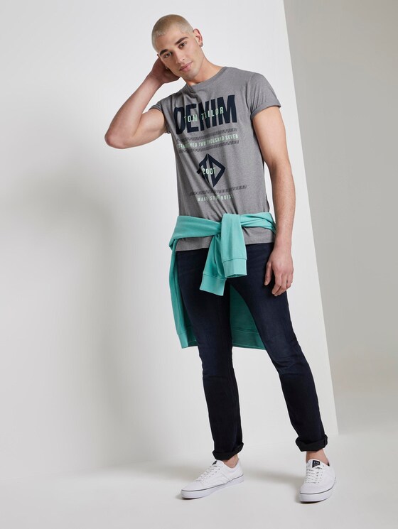 Strukturiertes T-Shirt mit Print - Männer - white melange Strukturiertes T-Shirt mit Print - Männer - white melange - 3 - TOM TAILOR Denim
