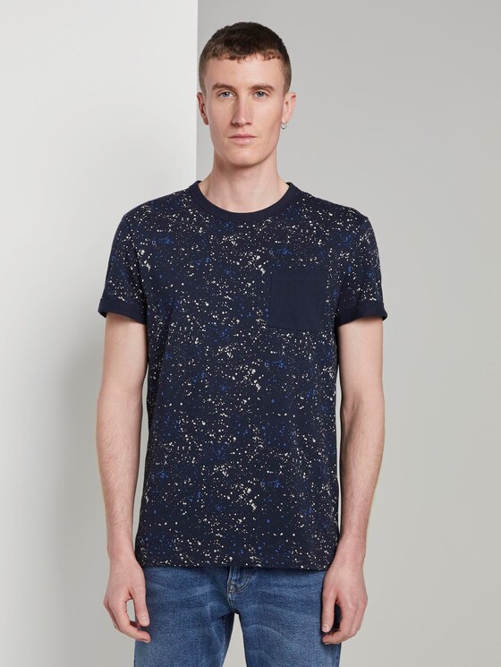 T-Shirt mit Alloverprint - Männer - navy blue white splashes print T-Shirt mit Alloverprint - Männer - navy blue white splashes print - 1 - TOM TAILOR Denim