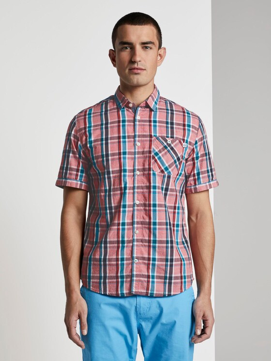 Kariertes Kurzarmhemd - Männer - red fil a fil blue check Kariertes Kurzarmhemd - Männer - red fil a fil blue check - 1 - TOM TAILOR