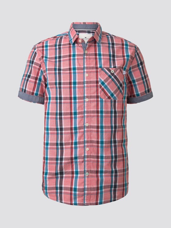 Kariertes Kurzarmhemd - Männer - red fil a fil blue check Kariertes Kurzarmhemd - Männer - red fil a fil blue check - 7 - TOM TAILOR