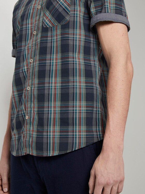 Checked short-sleeved shirt - Men - navy base olive check Checked short-sleeved shirt - Men - navy base olive check - 10 - TOM TAILOR