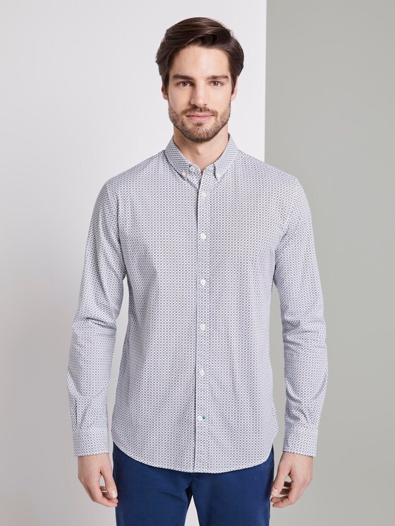 Gemustertes Hemd - Männer - white navy geometric design Gemustertes Hemd - Männer - white navy geometric design - 1 - TOM TAILOR