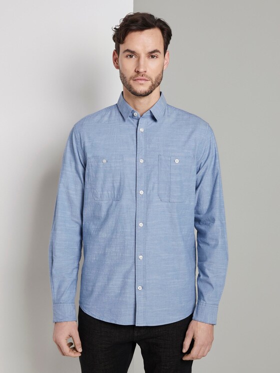 Feines Hemd mit Brusttaschen - Männer - denim blue slub chambray Feines Hemd mit Brusttaschen - Männer - denim blue slub chambray - 1 - TOM TAILOR