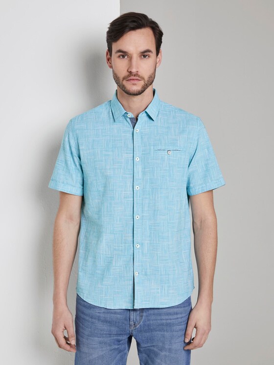 Fine short-sleeved shirt - Men - teal blue fil a fil check Fine short-sleeved shirt - Men - teal blue fil a fil check - 1 - TOM TAILOR