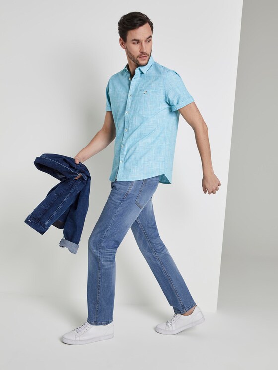 Fine short-sleeved shirt - Men - teal blue fil a fil check Fine short-sleeved shirt - Men - teal blue fil a fil check - 3 - TOM TAILOR