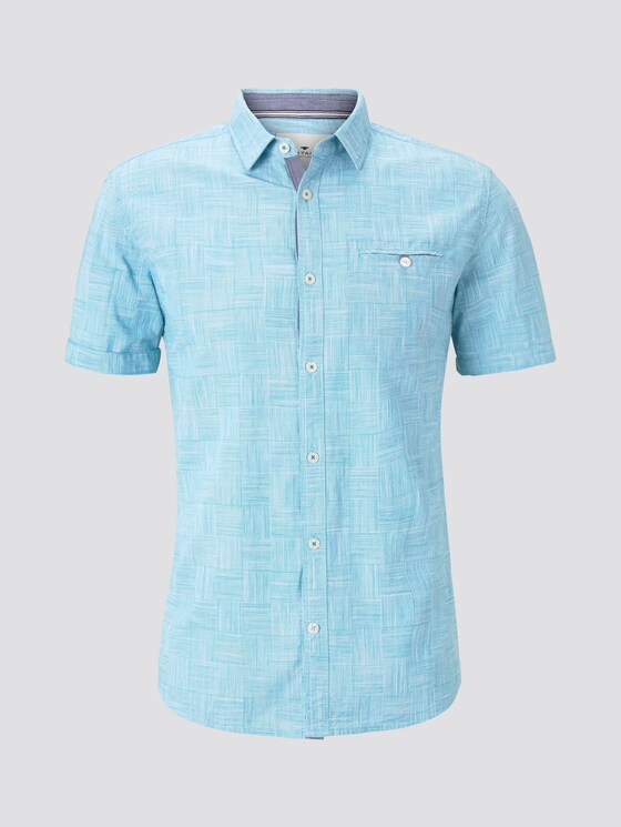 Fine short-sleeved shirt - Men - teal blue fil a fil check Fine short-sleeved shirt - Men - teal blue fil a fil check - 7 - TOM TAILOR