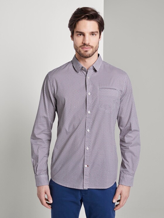 Patterned shirt - Men - white red geometrical design Patterned shirt - Men - white red geometrical design - 1 - TOM TAILOR