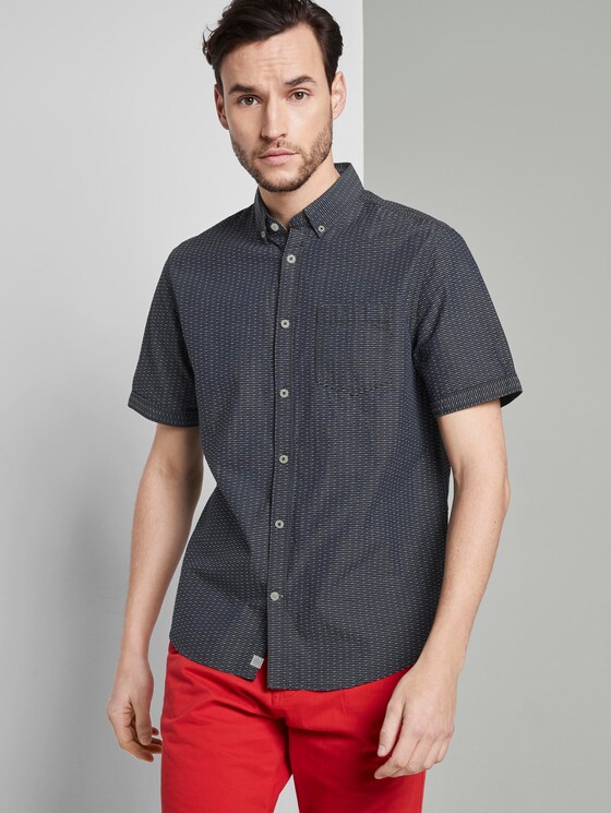 Strukturiertes Kurzarmhemd mit Streifen - Männer - navy light blue dobby stripe Strukturiertes Kurzarmhemd mit Streifen - Männer - navy light blue dobby stripe - 5 - TOM TAILOR