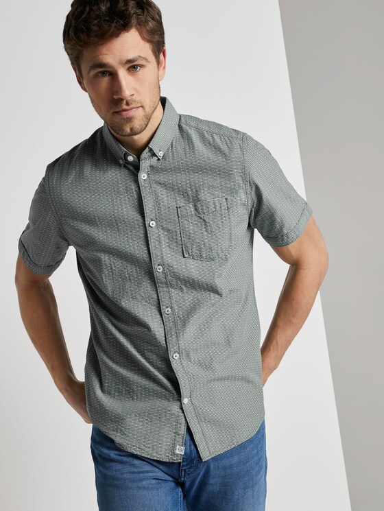 Strukturiertes Kurzarmhemd mit Streifen - Männer - olive white dobby stripe Strukturiertes Kurzarmhemd mit Streifen - Männer - olive white dobby stripe - 5 - TOM TAILOR