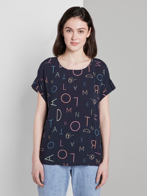 Blusenshirt mit Turn-Ups - Frauen - navy letter print Blusenshirt mit Turn-Ups - Frauen - navy letter print - 1 - TOM TAILOR Denim