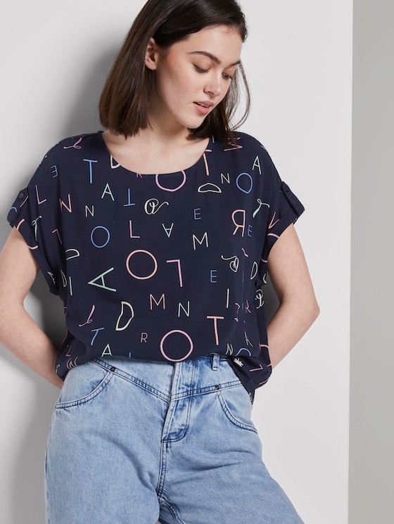 Blusenshirt mit Turn-Ups - Frauen - navy letter print Blusenshirt mit Turn-Ups - Frauen - navy letter print - 5 - TOM TAILOR Denim