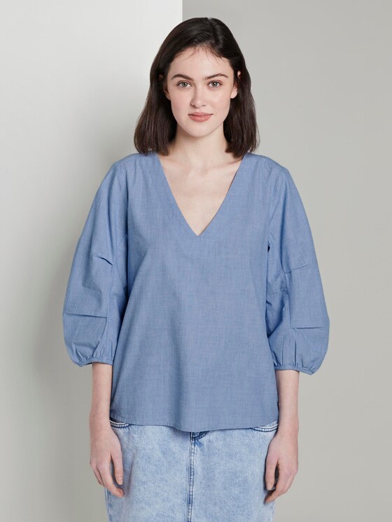 Bluse mit Ballonärmeln - Frauen - Light Blue Chambray Bluse mit Ballonärmeln - Frauen - Light Blue Chambray - 1 - TOM TAILOR Denim