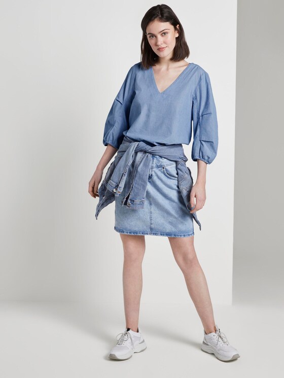Bluse mit Ballonärmeln - Frauen - Light Blue Chambray Bluse mit Ballonärmeln - Frauen - Light Blue Chambray - 3 - TOM TAILOR Denim