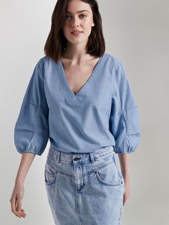 Bluse mit Ballonärmeln - Frauen - Light Blue Chambray Bluse mit Ballonärmeln - Frauen - Light Blue Chambray - 5 - TOM TAILOR Denim