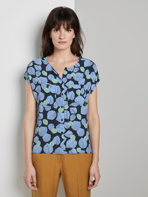 Bluse mit Alloverprint - Frauen - navy leaves design Bluse mit Alloverprint - Frauen - navy leaves design - 1 - Mine to five