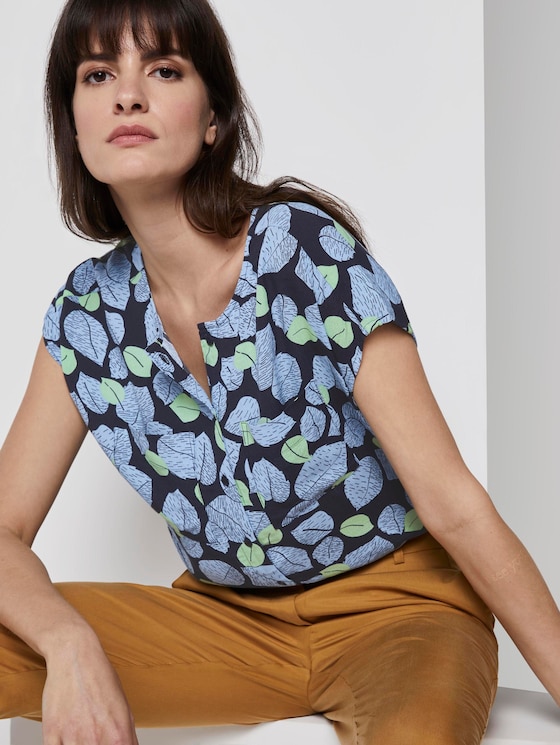 Bluse mit Alloverprint - Frauen - navy leaves design Bluse mit Alloverprint - Frauen - navy leaves design - 5 - Mine to five