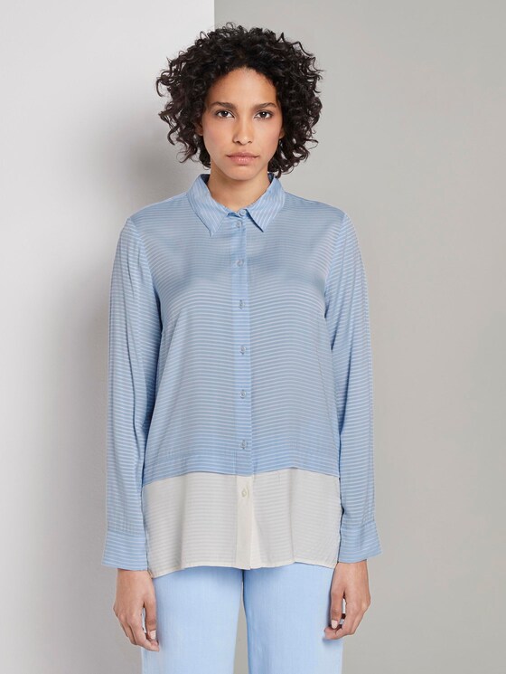 Gestreifte Double-Layer Bluse - Frauen - Soft Charming Blue Gestreifte Double-Layer Bluse - Frauen - Soft Charming Blue - 1 - Mine to five