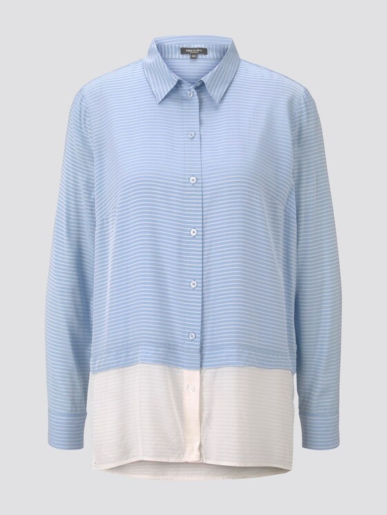 Gestreifte Double-Layer Bluse - Frauen - Soft Charming Blue Gestreifte Double-Layer Bluse - Frauen - Soft Charming Blue - 7 - Mine to five