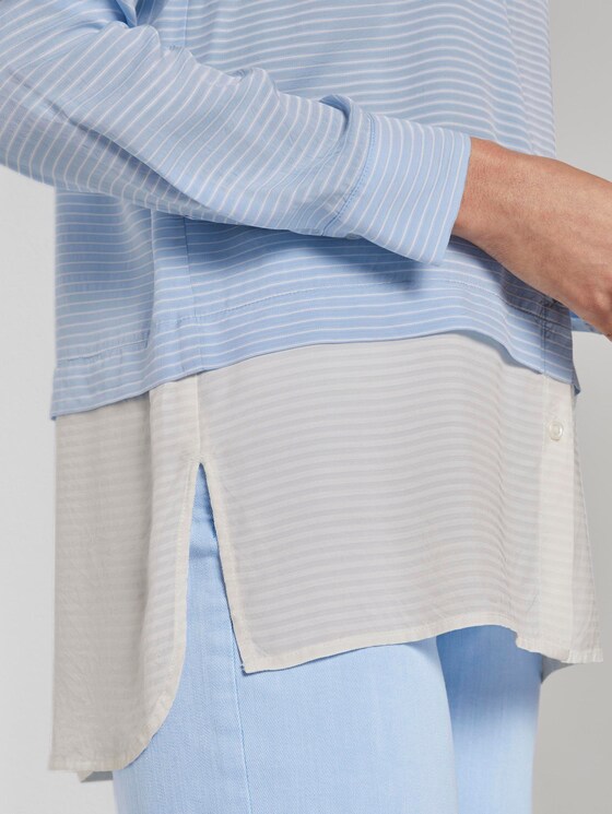 Gestreifte Double-Layer Bluse - Frauen - Soft Charming Blue Gestreifte Double-Layer Bluse - Frauen - Soft Charming Blue - 9 - Mine to five