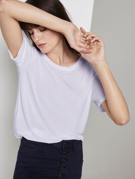 Schlichtes T-Shirt aus Lyocell - Frauen - White Schlichtes T-Shirt aus Lyocell - Frauen - White - 5 - Mine to five