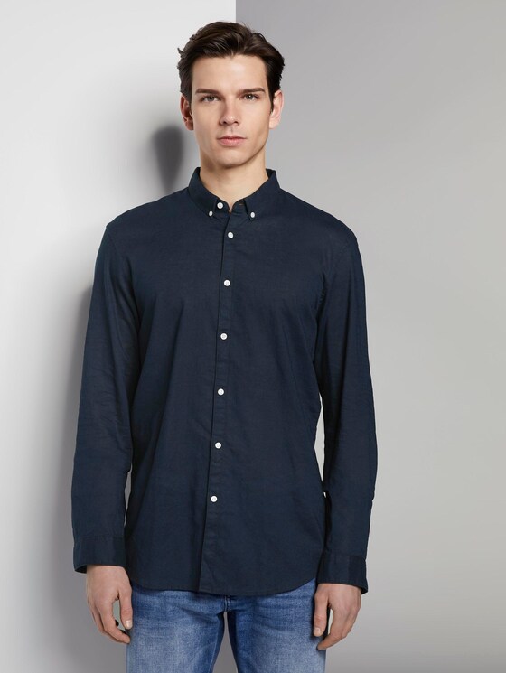 Strukturiertes Hemd aus Leinengemisch - Männer - sky-captain blue melange Strukturiertes Hemd aus Leinengemisch - Männer - sky-captain blue melange - 1 - TOM TAILOR Denim