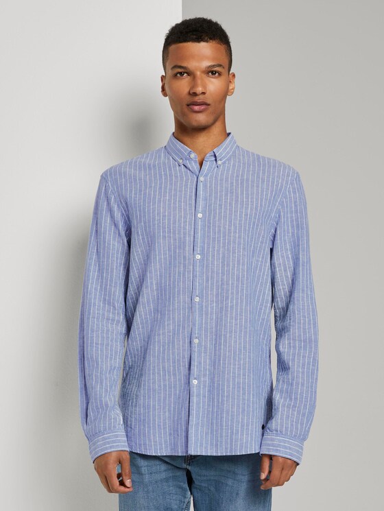 Strukturiertes Hemd aus Leinengemisch - Männer - blue white linen stripe Strukturiertes Hemd aus Leinengemisch - Männer - blue white linen stripe - 1 - TOM TAILOR Denim