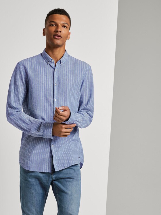Strukturiertes Hemd aus Leinengemisch - Männer - blue white linen stripe Strukturiertes Hemd aus Leinengemisch - Männer - blue white linen stripe - 5 - TOM TAILOR Denim