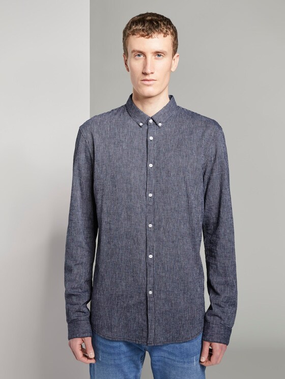 Strukturiertes Hemd aus Leinengemisch - Männer - navy white fineliner stripe Strukturiertes Hemd aus Leinengemisch - Männer - navy white fineliner stripe - 1 - TOM TAILOR Denim