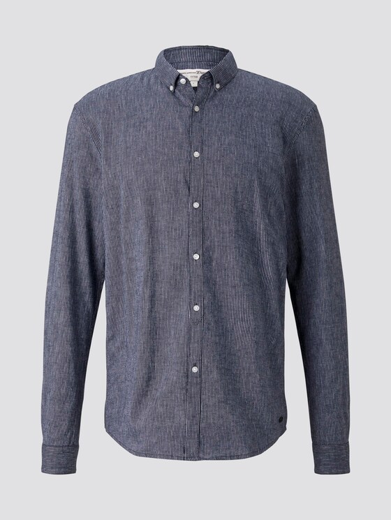 Strukturiertes Hemd aus Leinengemisch - Männer - navy white fineliner stripe Strukturiertes Hemd aus Leinengemisch - Männer - navy white fineliner stripe - 7 - TOM TAILOR Denim