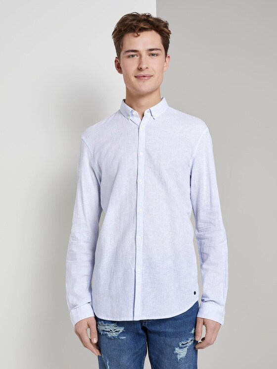 Strukturiertes Hemd aus Leinengemisch - Männer - blue white fine linen stripe Strukturiertes Hemd aus Leinengemisch - Männer - blue white fine linen stripe - 1 - TOM TAILOR Denim