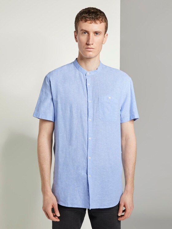 Kurzarmhemd mit Mao-Kragen aus Leinengemisch - Männer - Light Blue Kurzarmhemd mit Mao-Kragen aus Leinengemisch - Männer - Light Blue - 1 - TOM TAILOR Denim