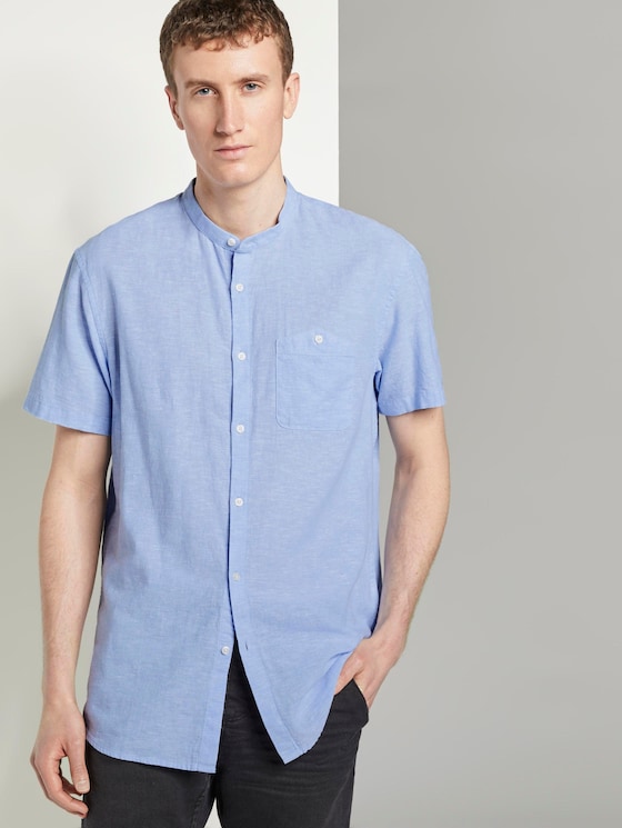 Kurzarmhemd mit Mao-Kragen aus Leinengemisch - Männer - Light Blue Kurzarmhemd mit Mao-Kragen aus Leinengemisch - Männer - Light Blue - 5 - TOM TAILOR Denim