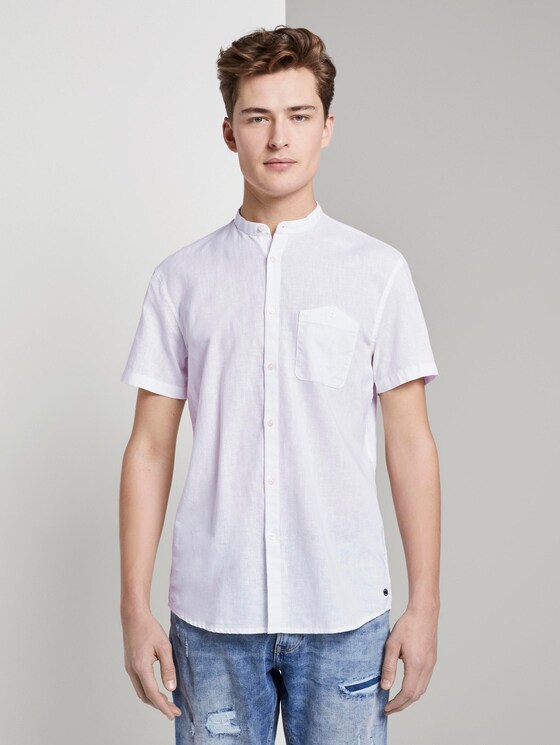 Kurzarmhemd mit Mao-Kragen aus Leinengemisch - Männer - White Kurzarmhemd mit Mao-Kragen aus Leinengemisch - Männer - White - 1 - TOM TAILOR Denim