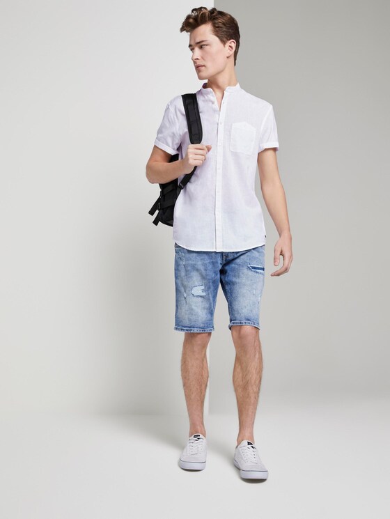 Kurzarmhemd mit Mao-Kragen aus Leinengemisch - Männer - White Kurzarmhemd mit Mao-Kragen aus Leinengemisch - Männer - White - 3 - TOM TAILOR Denim