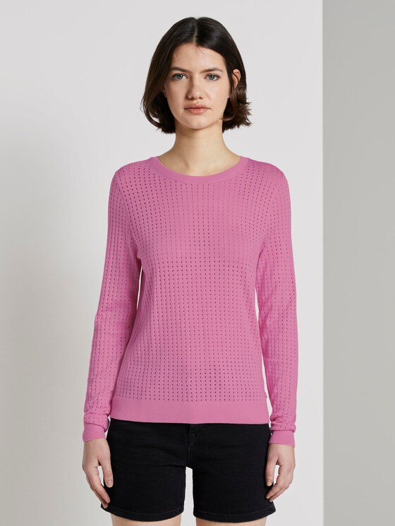 Basic Pullover mit Netzstruktur - Frauen - bright pink Basic Pullover mit Netzstruktur - Frauen - bright pink - 1 - TOM TAILOR Denim