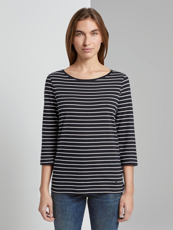 Maritimes Langarmshirt - Frauen - navy white stripe design Maritimes Langarmshirt - Frauen - navy white stripe design - 1 - TOM TAILOR