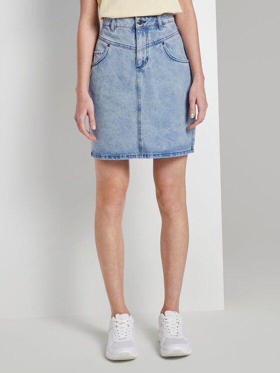 High-waist denim skirt in mini length - Women - random bleached blue denim High-waist denim skirt in mini length - Women - random bleached blue denim - 1 - TOM TAILOR Denim