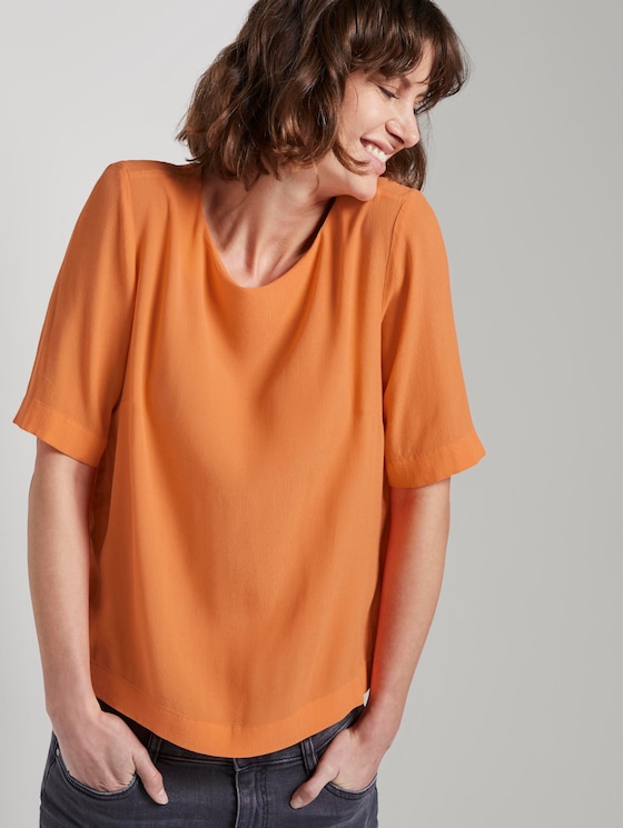 elegantes T-Shirt aus Crêpe - Frauen - fruity melon orange elegantes T-Shirt aus Crêpe - Frauen - fruity melon orange - 5 - TOM TAILOR