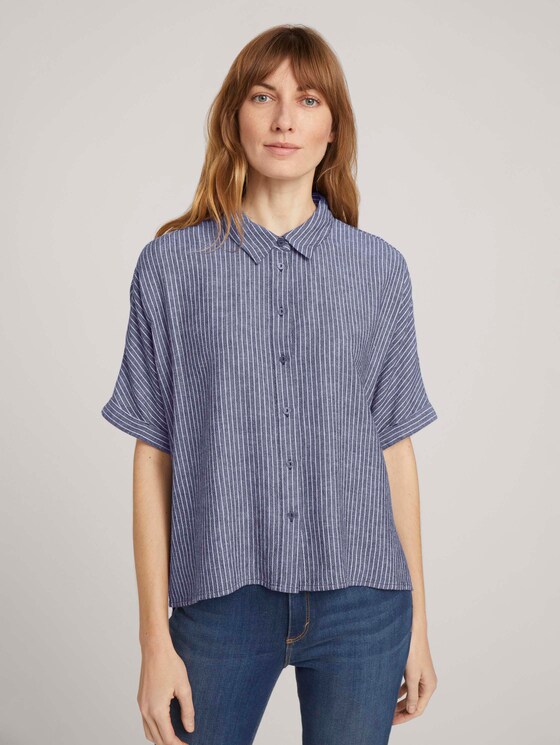 Lockere gestreifte Hemdbluse - Frauen - navy white vertical stripe Lockere gestreifte Hemdbluse - Frauen - navy white vertical stripe - 1 - TOM TAILOR