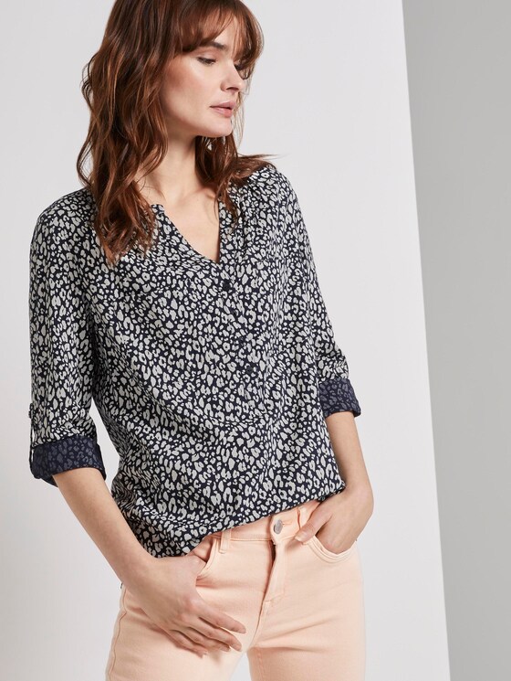 Bluse mit Turn-Up-Details - Frauen - navy small leo design Bluse mit Turn-Up-Details - Frauen - navy small leo design - 5 - TOM TAILOR