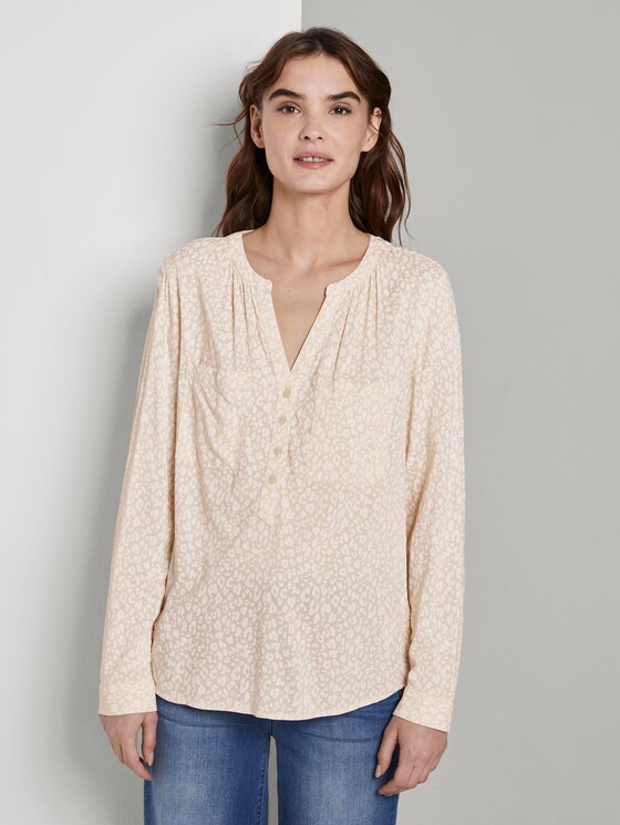 Langärmlige Bluse mit ganzflächigem Muster - Frauen - beige small leo design Langärmlige Bluse mit ganzflächigem Muster - Frauen - beige small leo design - 1 - TOM TAILOR