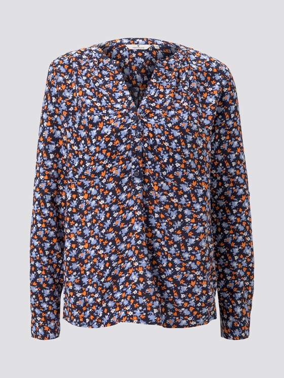 Blouse with turn-up details - Women - navy floral design Blouse with turn-up details - Women - navy floral design - 7 - TOM TAILOR