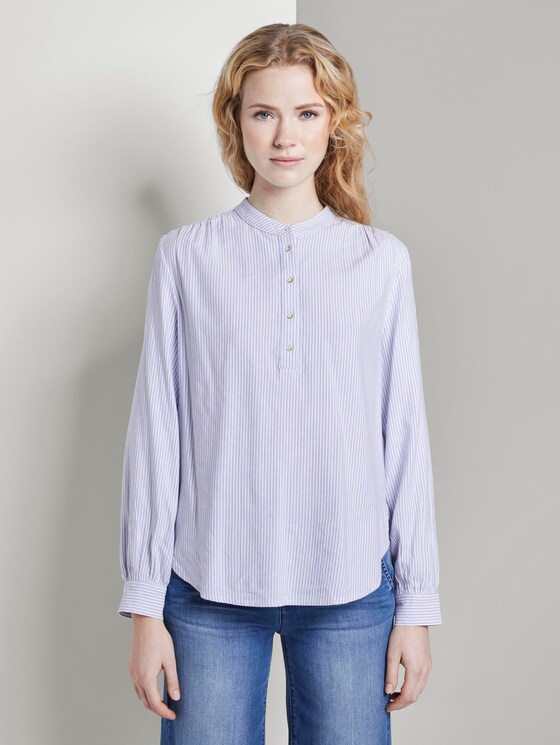 Bluse mit Ballon-Ärmeln - Frauen - blue white vertical stripe Bluse mit Ballon-Ärmeln - Frauen - blue white vertical stripe - 1 - TOM TAILOR